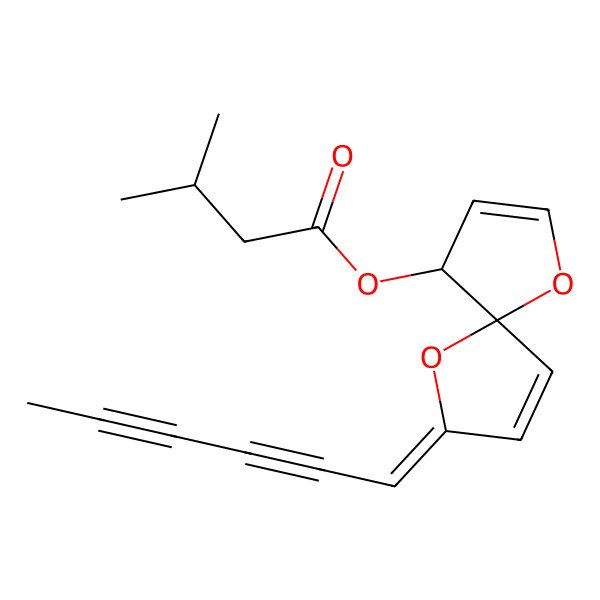 2D Structure of [(2E,5R,9S)-2-hexa-2,4-diynylidene-1,6-dioxaspiro[4.4]nona-3,7-dien-9-yl] 3-methylbutanoate