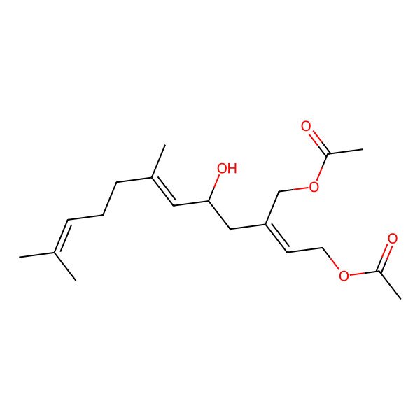 2D Structure of [(2E,5S,6E)-3-(acetyloxymethyl)-5-hydroxy-7,11-dimethyldodeca-2,6,10-trienyl] acetate