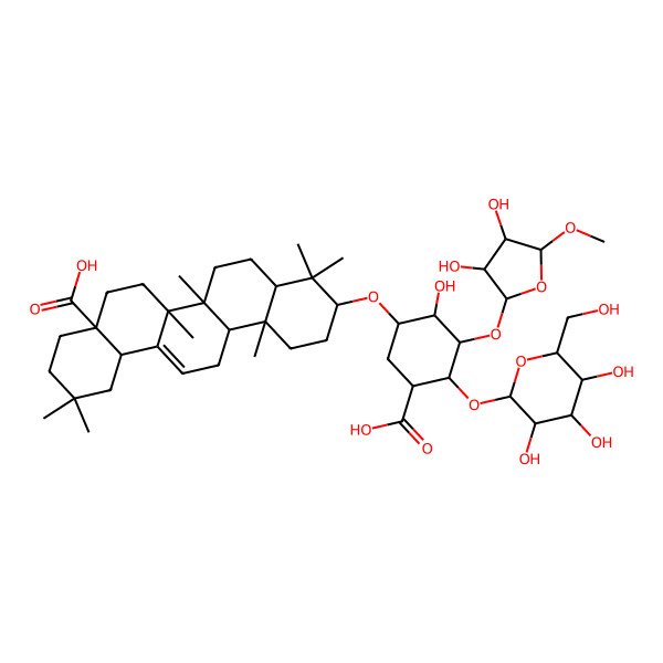 2D Structure of (4aS,6aR,6aS,6bR,8aR,10S,12aR,14bR)-10-[(1R,2S,3R,4R,5S)-5-carboxy-3-[(2R,3S,4S,5R)-3,4-dihydroxy-5-methoxyoxolan-2-yl]oxy-2-hydroxy-4-[(2R,3R,4S,5R,6R)-3,4,5-trihydroxy-6-(hydroxymethyl)oxan-2-yl]oxycyclohexyl]oxy-2,2,6a,6b,9,9,12a-heptamethyl-1,3,4,5,6,6a,7,8,8a,10,11,12,13,14b-tetradecahydropicene-4a-carboxylic acid