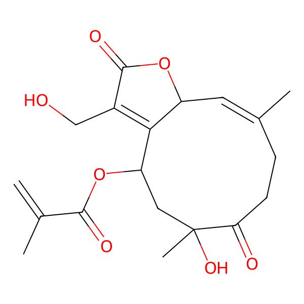 2D Structure of [(4S,6R,10E,11aR)-6-hydroxy-3-(hydroxymethyl)-6,10-dimethyl-2,7-dioxo-5,8,9,11a-tetrahydro-4H-cyclodeca[b]furan-4-yl] 2-methylprop-2-enoate