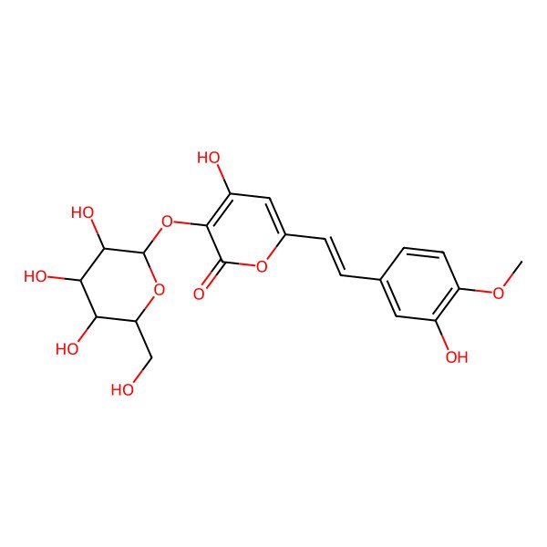 2D Structure of 4-Hydroxy-6-[2-(3-hydroxy-4-methoxyphenyl)ethenyl]-3-[3,4,5-trihydroxy-6-(hydroxymethyl)oxan-2-yl]oxypyran-2-one