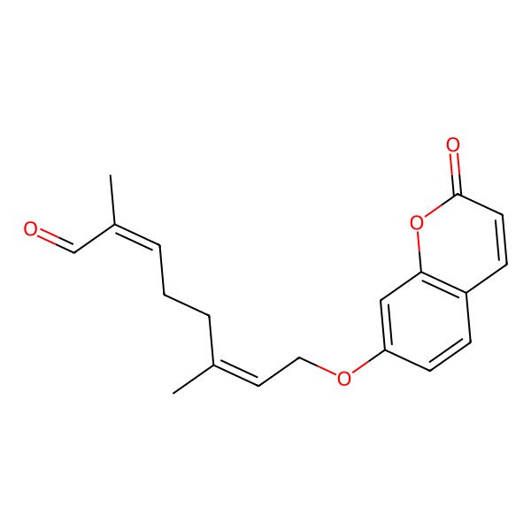 2D Structure of (2E,6E)-2,6-dimethyl-8-(2-oxochromen-7-yl)oxyocta-2,6-dienal 2D Structure of (2E,6E)-2,6-dimethyl-8-(2-oxochromen-7-yl)oxyocta-2,6-dienal