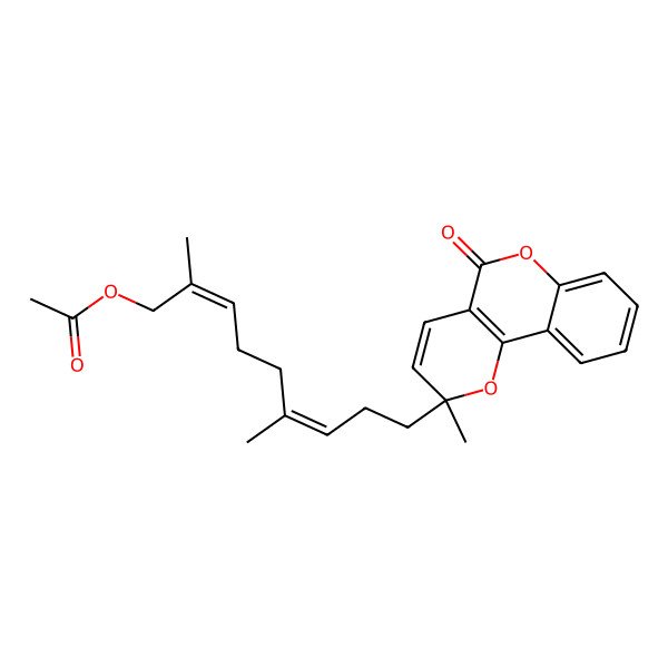 2D Structure of [(2E,6E)-2,6-dimethyl-9-[(2S)-2-methyl-5-oxopyrano[3,2-c]chromen-2-yl]nona-2,6-dienyl] acetate