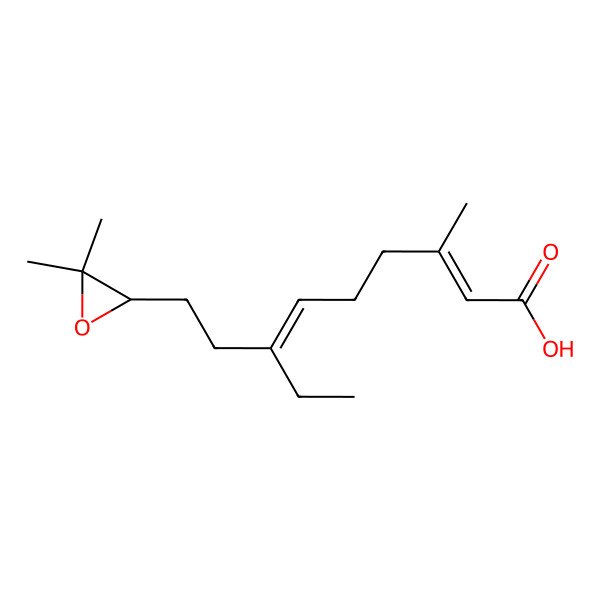 2D Structure of (2E,6E)-9-[(2R)-3,3-dimethyloxiran-2-yl]-7-ethyl-3-methylnona-2,6-dienoic acid