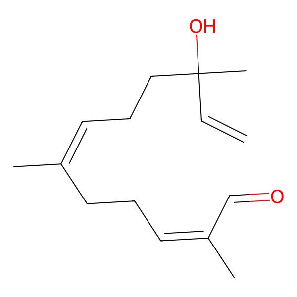 2D Structure of (2E,6E,10S)-10-hydroxy-2,6,10-trimethyldodeca-2,6,11-trienal