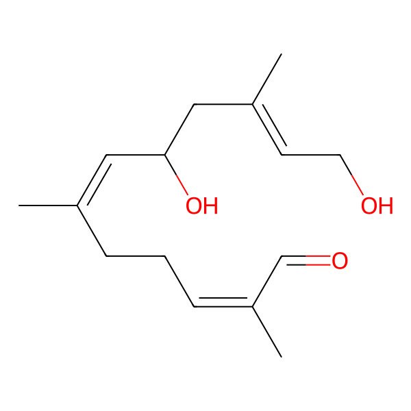 2D Structure of (2E,6E,8R,10E)-8,12-dihydroxy-2,6,10-trimethyldodeca-2,6,10-trienal