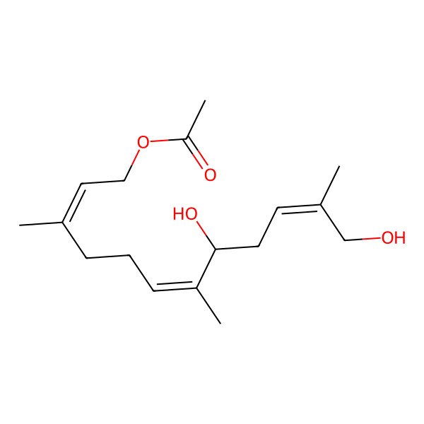 2D Structure of [(2E,6E,8R,10E)-8,12-dihydroxy-3,7,11-trimethyldodeca-2,6,10-trienyl] acetate