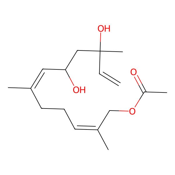 2D Structure of [(2E,6E,8R,10S)-8,10-dihydroxy-2,6,10-trimethyldodeca-2,6,11-trienyl] acetate