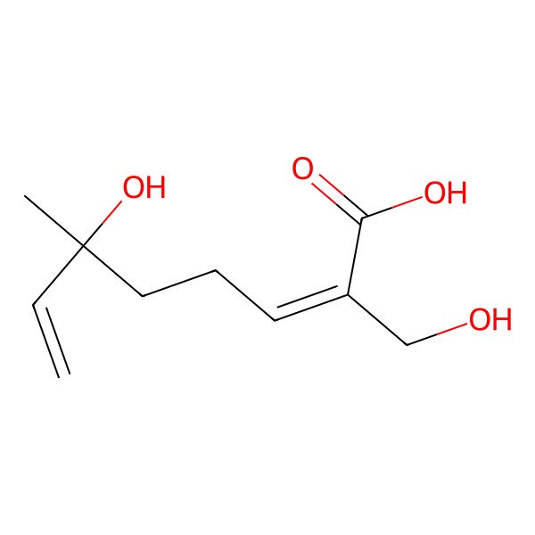 2D Structure of (2E,6S)-6-hydroxy-2-(hydroxymethyl)-6-methylocta-2,7-dienoic acid