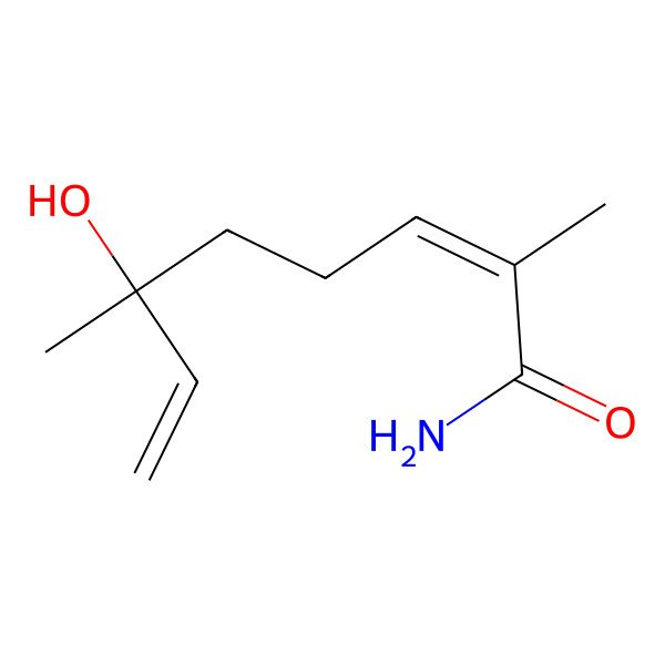 2D Structure of (2E,6S)-6-hydroxy-2,6-dimethylocta-2,7-dienamide