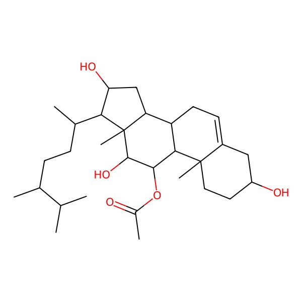 2D Structure of [(3S,8S,9S,10R,11R,12S,13S,14S,16S,17R)-17-[(2R,5S)-5,6-dimethylheptan-2-yl]-3,12,16-trihydroxy-10,13-dimethyl-2,3,4,7,8,9,11,12,14,15,16,17-dodecahydro-1H-cyclopenta[a]phenanthren-11-yl] acetate