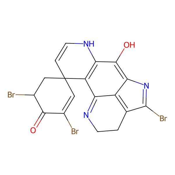 2D Structure of 2',6',11-Tribromo-8-hydroxyspiro[6,10,15-triazatetracyclo[7.6.1.02,7.012,16]hexadeca-1(15),2(7),4,8,10,12(16)-hexaene-3,4'-cyclohex-2-ene]-1'-one