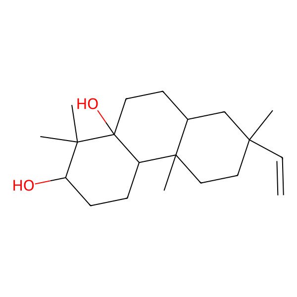 2D Structure of (2R,4aS,4bR,7R,8aR,10aR)-7-ethenyl-1,1,4b,7-tetramethyl-2,3,4,4a,5,6,8,8a,9,10-decahydrophenanthrene-2,10a-diol
