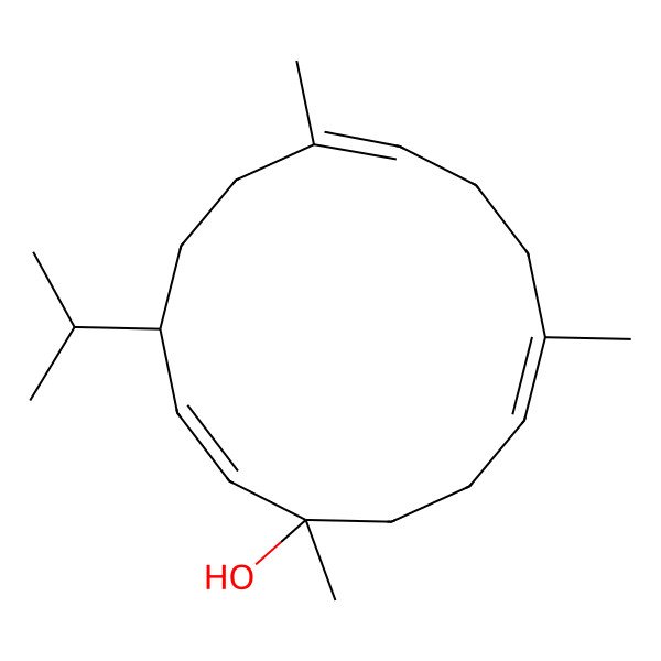 2D Structure of (2E,7E,11Z)-1,7,11-trimethyl-4-propan-2-ylcyclotetradeca-2,7,11-trien-1-ol