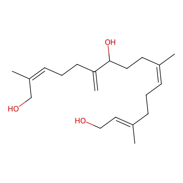 2D Structure of (2E,7R,10E,14E)-2,10,14-trimethyl-6-methylidenehexadeca-2,10,14-triene-1,7,16-triol