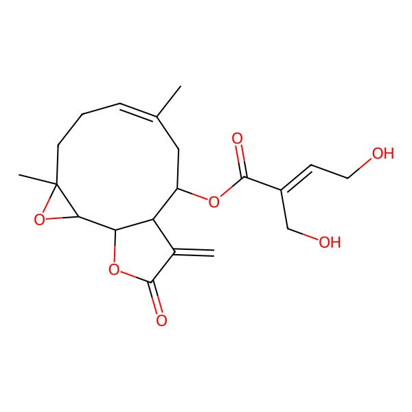 2D Structure of [(1S,2R,4S,7E,10R,11R)-4,8-dimethyl-12-methylidene-13-oxo-3,14-dioxatricyclo[9.3.0.02,4]tetradec-7-en-10-yl] (Z)-4-hydroxy-2-(hydroxymethyl)but-2-enoate