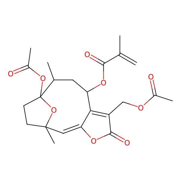 2D Structure of [(1S,2E,8R,10S,11S)-11-acetyloxy-6-(acetyloxymethyl)-1,10-dimethyl-5-oxo-4,14-dioxatricyclo[9.2.1.03,7]tetradeca-2,6-dien-8-yl] 2-methylprop-2-enoate