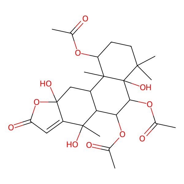 2D Structure of (5,6-Diacetyloxy-4a,7,10a-trihydroxy-4,4,7,11b-tetramethyl-9-oxo-1,2,3,5,6,6a,11,11a-octahydronaphtho[2,1-f][1]benzofuran-1-yl) acetate