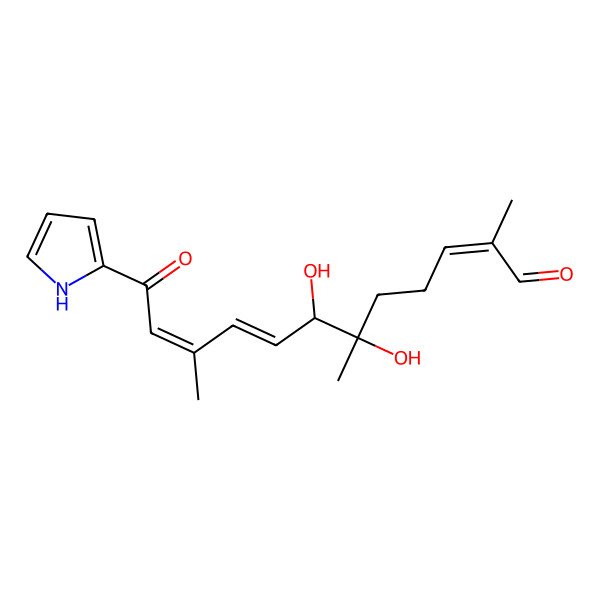 2D Structure of (2E,8E,10Z)-6,7-dihydroxy-2,6,10-trimethyl-12-oxo-12-(1H-pyrrol-2-yl)dodeca-2,8,10-trienal