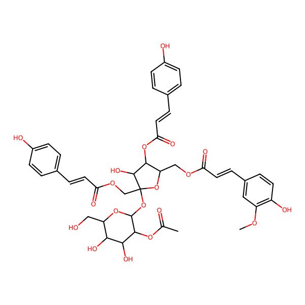 2D Structure of [(2S,3S,4S,5R)-2-[(2R,3R,4S,5S,6R)-3-acetyloxy-4,5-dihydroxy-6-(hydroxymethyl)oxan-2-yl]oxy-3-hydroxy-5-[[(E)-3-(4-hydroxy-3-methoxyphenyl)prop-2-enoyl]oxymethyl]-4-[(E)-3-(4-hydroxyphenyl)prop-2-enoyl]oxyoxolan-2-yl]methyl (E)-3-(4-hydroxyphenyl)prop-2-enoate