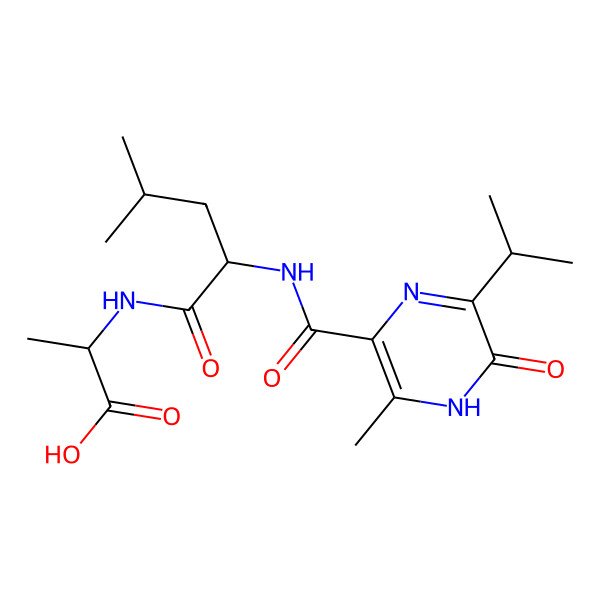 2D Structure of (2S)-2-[[(2R)-4-methyl-2-[(2-methyl-6-oxo-5-propan-2-yl-1H-pyrazine-3-carbonyl)amino]pentanoyl]amino]propanoic acid