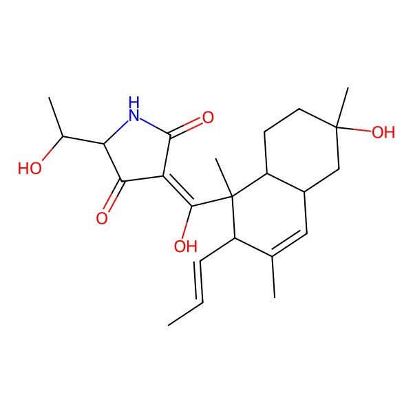 2D Structure of 5-(1-Hydroxyethyl)-3-[hydroxy-(6-hydroxy-1,3,6-trimethyl-2-prop-1-enyl-2,4a,5,7,8,8a-hexahydronaphthalen-1-yl)methylidene]pyrrolidine-2,4-dione