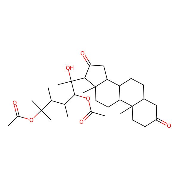 2D Structure of [6-acetyloxy-2-(10,13-dimethyl-3,16-dioxo-2,4,5,6,7,8,9,11,12,14,15,17-dodecahydro-1H-cyclopenta[a]phenanthren-17-yl)-2-hydroxy-4,5,6-trimethylheptan-3-yl] acetate