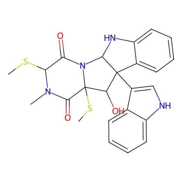 2D Structure of 8-hydroxy-9-(1H-indol-3-yl)-5-methyl-4,7-bis(methylsulfanyl)-2,5,16-triazatetracyclo[7.7.0.02,7.010,15]hexadeca-10,12,14-triene-3,6-dione