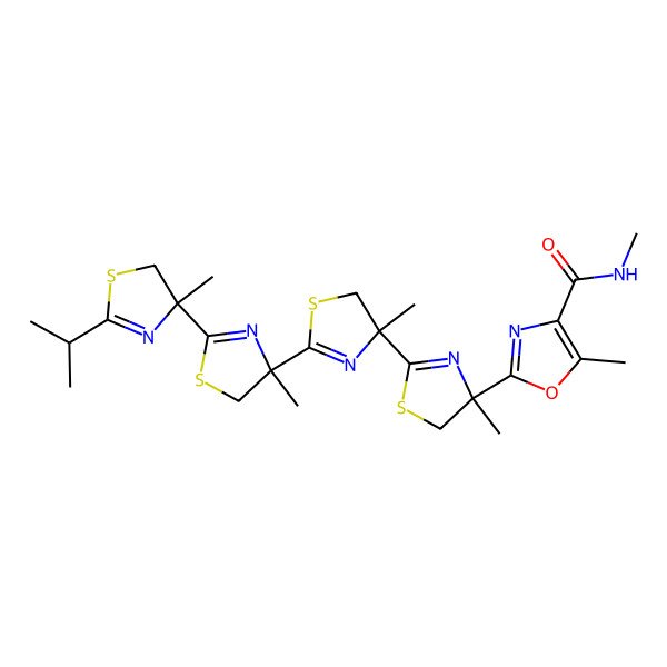 2D Structure of N,5-dimethyl-2-[4-methyl-2-[4-methyl-2-[4-methyl-2-(4-methyl-2-propan-2-yl-5H-1,3-thiazol-4-yl)-5H-1,3-thiazol-4-yl]-5H-1,3-thiazol-4-yl]-5H-1,3-thiazol-4-yl]-1,3-oxazole-4-carboxamide