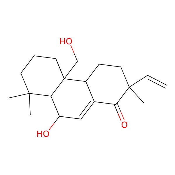 2D Structure of (2R,4aR,4bS,8aS,9R)-2-ethenyl-9-hydroxy-4b-(hydroxymethyl)-2,8,8-trimethyl-3,4,4a,5,6,7,8a,9-octahydrophenanthren-1-one