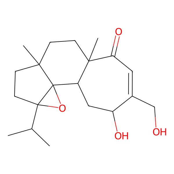 2D Structure of (1S,2R,4R,7S,10R,14R)-14-hydroxy-13-(hydroxymethyl)-7,10-dimethyl-4-propan-2-yl-3-oxatetracyclo[8.5.0.02,4.02,7]pentadec-12-en-11-one