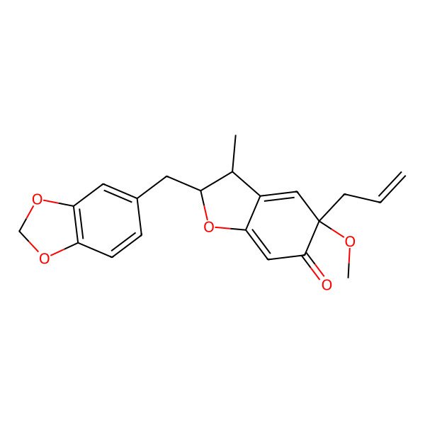 2D Structure of (2S,3R,5S)-2-(1,3-benzodioxol-5-ylmethyl)-5-methoxy-3-methyl-5-prop-2-enyl-2,3-dihydro-1-benzofuran-6-one