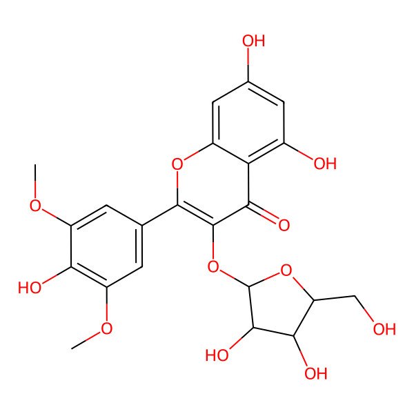 2D Structure of 3-[3,4-Dihydroxy-5-(hydroxymethyl)oxolan-2-yl]oxy-5,7-dihydroxy-2-(4-hydroxy-3,5-dimethoxyphenyl)chromen-4-one