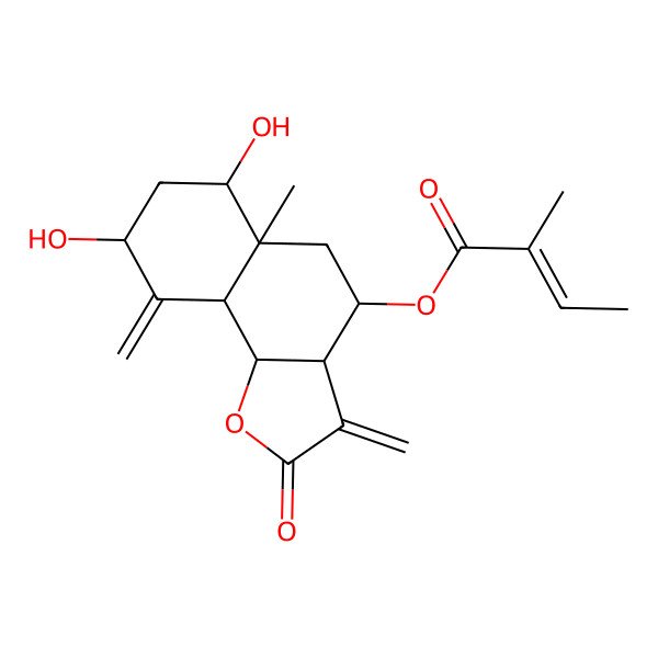 2D Structure of [(3aR,4R,5aR,6S,8R,9aS,9bR)-6,8-dihydroxy-5a-methyl-3,9-dimethylidene-2-oxo-3a,4,5,6,7,8,9a,9b-octahydrobenzo[g][1]benzofuran-4-yl] (E)-2-methylbut-2-enoate