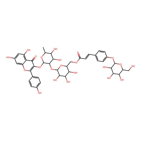 2D Structure of [(2R,3S,4S,5R,6S)-6-[(2R,3S,4R,5R,6S)-2-[5,7-dihydroxy-2-(4-hydroxyphenyl)-4-oxochromen-3-yl]oxy-4,5-dihydroxy-6-methyloxan-3-yl]oxy-3,4,5-trihydroxyoxan-2-yl]methyl (E)-3-[4-[(2S,3R,4S,5S,6S)-3,4,5-trihydroxy-6-(hydroxymethyl)oxan-2-yl]oxyphenyl]prop-2-enoate