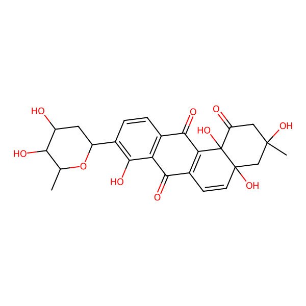 2D Structure of (3R,4aR,12bS)-9-[(4R,5S,6R)-4,5-dihydroxy-6-methyloxan-2-yl]-3,4a,8,12b-tetrahydroxy-3-methyl-2,4-dihydrobenzo[a]anthracene-1,7,12-trione