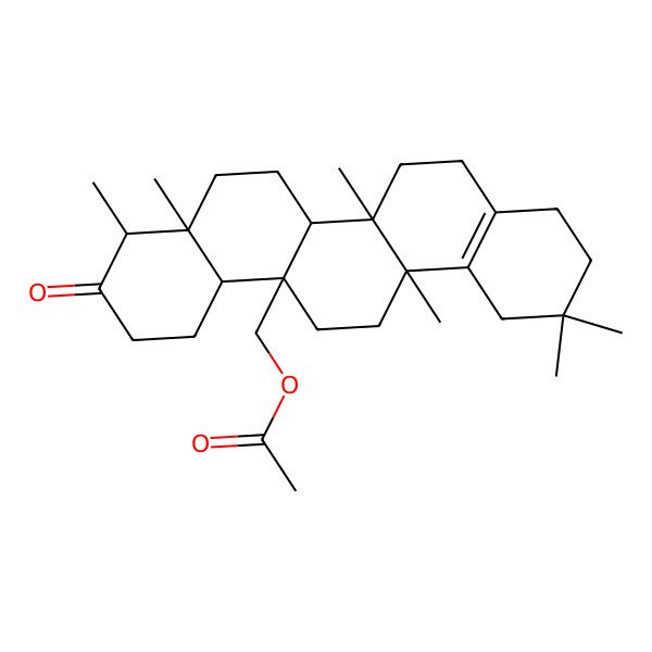 2D Structure of [(6aR,6aR,6bR,8aS,9R,12aR,14aR)-2,2,6a,8a,9,14a-hexamethyl-10-oxo-1,3,4,5,6,6b,7,8,9,11,12,12a,13,14-tetradecahydropicen-6a-yl]methyl acetate