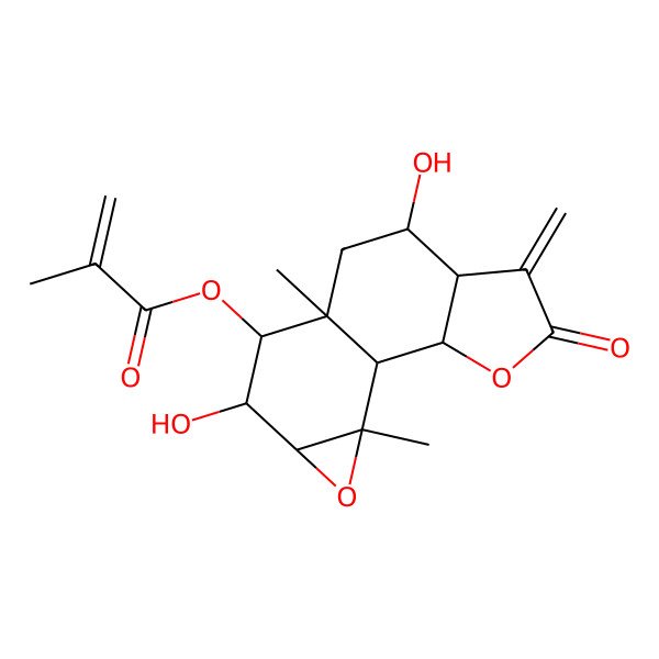 2D Structure of (7,11-Dihydroxy-9,14-dimethyl-5-methylidene-4-oxo-3,13-dioxatetracyclo[7.5.0.02,6.012,14]tetradecan-10-yl) 2-methylprop-2-enoate