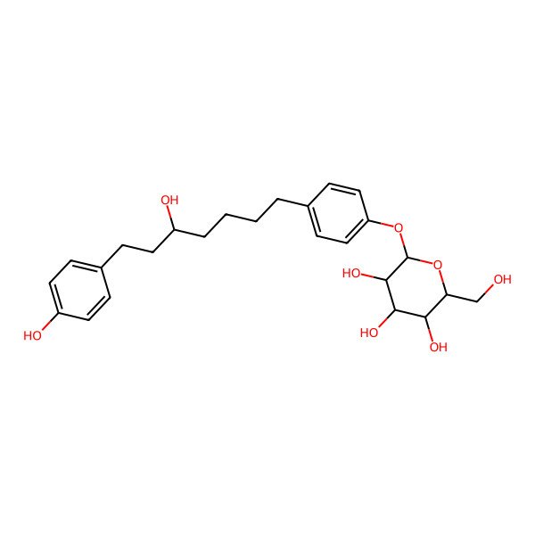 2D Structure of (2S,3R,4S,5S,6R)-2-[4-[(5R)-5-hydroxy-7-(4-hydroxyphenyl)heptyl]phenoxy]-6-(hydroxymethyl)oxane-3,4,5-triol