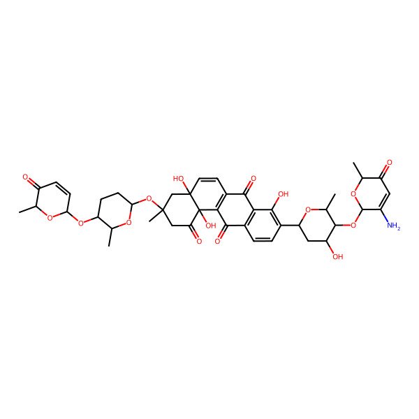 2D Structure of 9-[5-[(3-amino-6-methyl-5-oxo-2H-pyran-2-yl)oxy]-4-hydroxy-6-methyloxan-2-yl]-4a,8,12b-trihydroxy-3-methyl-3-[6-methyl-5-[(6-methyl-5-oxo-2H-pyran-2-yl)oxy]oxan-2-yl]oxy-2,4-dihydrobenzo[a]anthracene-1,7,12-trione