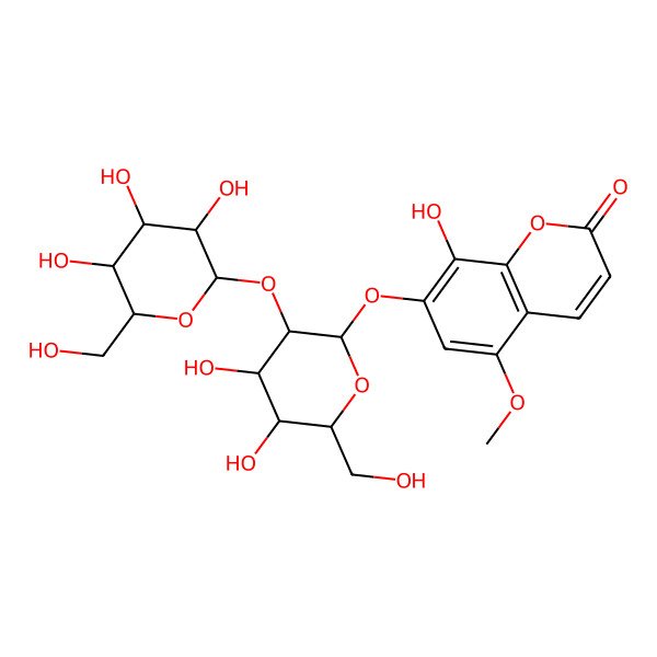 2D Structure of 7-[(2R,3R,4S,5S,6R)-4,5-dihydroxy-6-(hydroxymethyl)-3-[(2S,3R,4S,5S,6R)-3,4,5-trihydroxy-6-(hydroxymethyl)oxan-2-yl]oxyoxan-2-yl]oxy-8-hydroxy-5-methoxychromen-2-one