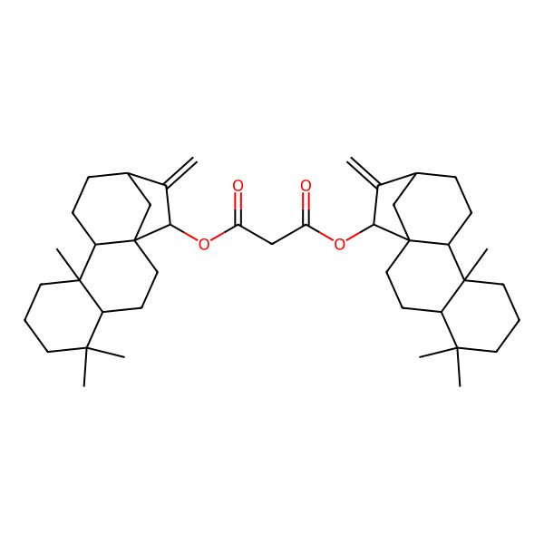 2D Structure of bis[(1R,4R,9R,10S,13R,15R)-5,5,9-trimethyl-14-methylidene-15-tetracyclo[11.2.1.01,10.04,9]hexadecanyl] propanedioate