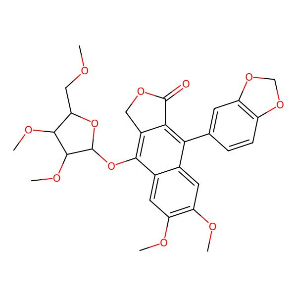 2D Structure of 9-(1,3-benzodioxol-5-yl)-4-[3,4-dimethoxy-5-(methoxymethyl)oxolan-2-yl]oxy-6,7-dimethoxy-3H-benzo[f][2]benzofuran-1-one