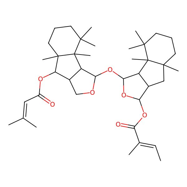 2D Structure of [1-[[4a,8,8,8a-Tetramethyl-4-(3-methylbut-2-enoyloxy)-1,3,3a,4,5,6,7,8b-octahydroindeno[1,2-c]furan-1-yl]oxy]-4a,8,8,8a-tetramethyl-1,3,3a,4,5,6,7,8b-octahydroindeno[1,2-c]furan-3-yl] 2-methylbut-2-enoate