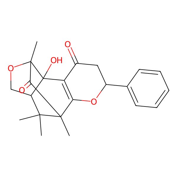 2D Structure of (1R,2R,6R,9R,11S)-2-hydroxy-9,11,14,14-tetramethyl-6-phenyl-7,12-dioxatetracyclo[7.4.1.02,11.03,8]tetradec-3(8)-ene-4,10-dione