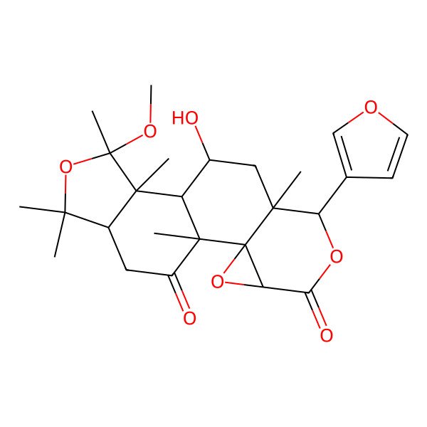 2D Structure of 7-(Furan-3-yl)-10-hydroxy-13-methoxy-1,8,12,13,15,15-hexamethyl-3,6,14-trioxapentacyclo[9.7.0.02,4.02,8.012,16]octadecane-5,18-dione