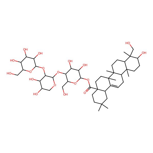 2D Structure of [5-[4,5-Dihydroxy-3-[3,4,5-trihydroxy-6-(hydroxymethyl)oxan-2-yl]oxyoxan-2-yl]oxy-3,4-dihydroxy-6-(hydroxymethyl)oxan-2-yl] 10-hydroxy-9-(hydroxymethyl)-2,2,6a,6b,9,12a-hexamethyl-1,3,4,5,6,6a,7,8,8a,10,11,12,13,14b-tetradecahydropicene-4a-carboxylate