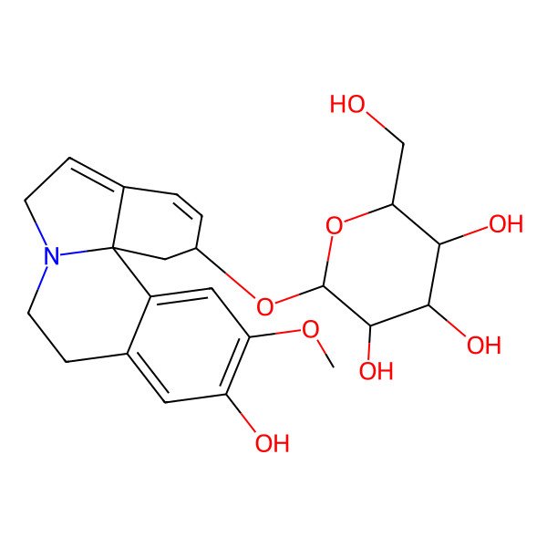 2D Structure of (2R,3R,4S,5S,6R)-2-[[(2R,13bS)-11-hydroxy-12-methoxy-2,6,8,9-tetrahydro-1H-indolo[7a,1-a]isoquinolin-2-yl]oxy]-6-(hydroxymethyl)oxane-3,4,5-triol