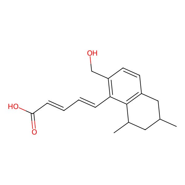 2D Structure of (2E,4E)-5-[(6S,8R)-2-(hydroxymethyl)-6,8-dimethyl-5,6,7,8-tetrahydronaphthalen-1-yl]penta-2,4-dienoic acid