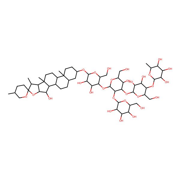 2D Structure of (2S,3R,4R,5R,6S)-2-[(2R,3S,4R,5R,6S)-6-[(2S,3R,4S,5R,6R)-2-[(2R,3R,4R,5R,6R)-4,5-dihydroxy-2-(hydroxymethyl)-6-[(1R,2S,3R,4R,5'R,6R,7S,8R,9S,12S,13S,16S,18S)-3-hydroxy-5',7,9,13-tetramethylspiro[5-oxapentacyclo[10.8.0.02,9.04,8.013,18]icosane-6,2'-oxane]-16-yl]oxyoxan-3-yl]oxy-5-hydroxy-6-(hydroxymethyl)-3-[(2S,3R,4S,5S,6R)-3,4,5-trihydroxy-6-(hydroxymethyl)oxan-2-yl]oxyoxan-4-yl]oxy-4,5-dihydroxy-2-(hydroxymethyl)oxan-3-yl]oxy-6-methyloxane-3,4,5-triol